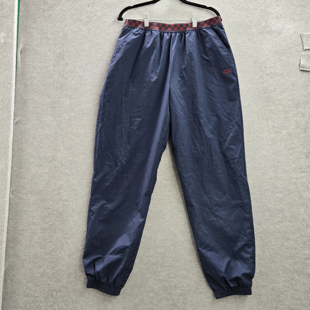 Vans Men Activewear Pants XL Navy Check Windbreaker Logo Pockets 30" Inseam